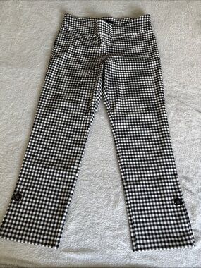 UP! Pants Black White Gingham Pull-On Slim Ankle Pants Button Hem Size 14 EUC